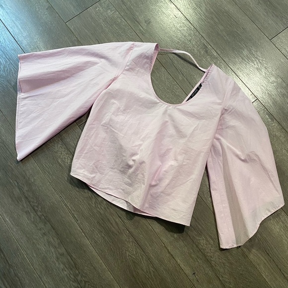 Zara purple wide sleeve bow back top xs - Picture 2 of 4